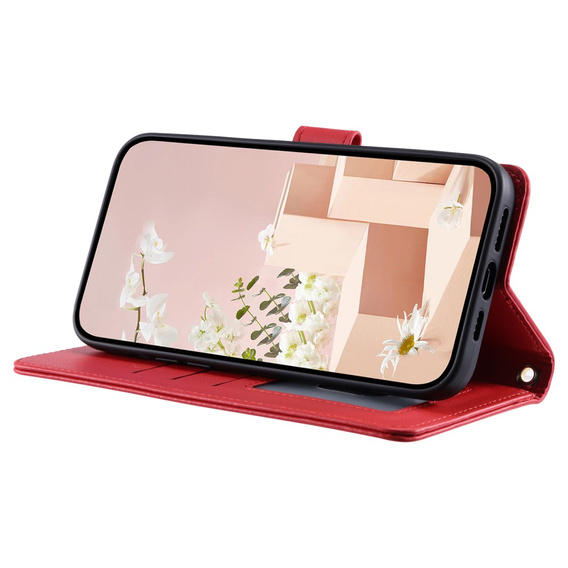 Pouzdro s klopou pro iPhone 16 Plus, Rhombus Crossbody Leather, červené