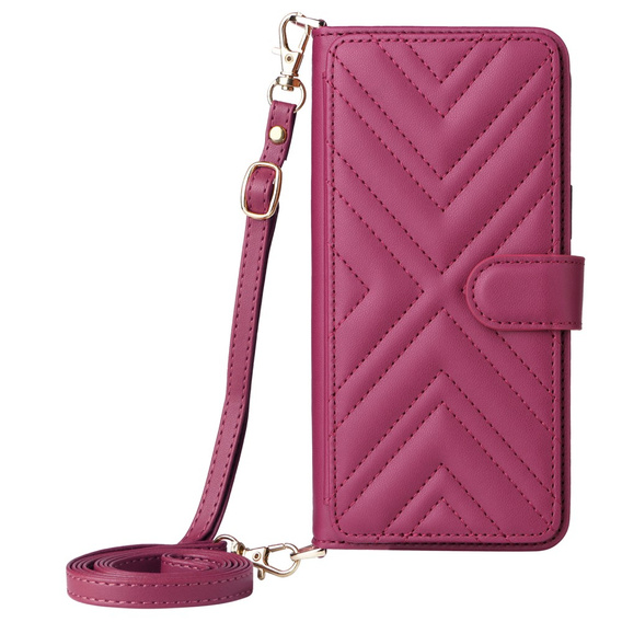 Flipové pouzdro pro Samsung Galaxy S25 Edge, Crossbody Leather Wallet, kaštanové