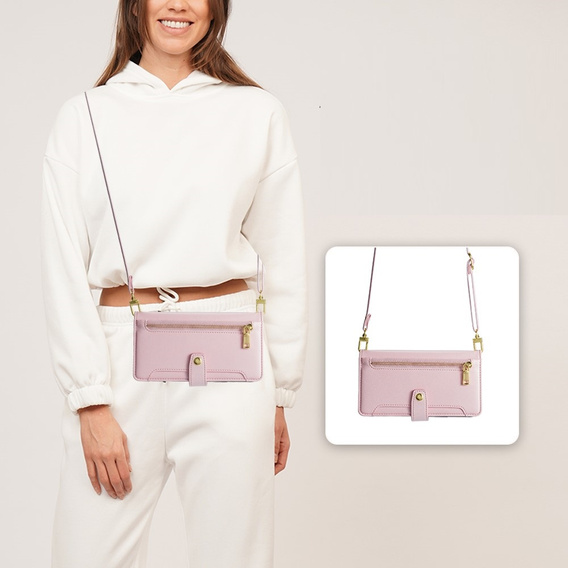 Klopové pouzdro pro Xiaomi Redmi Note 13 5G, Wallet Zipper Pocket, růžové