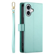Klopové pouzdro pro iPhone 16, Wallet Zipper Pocket, zelené