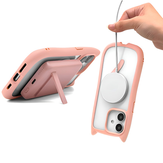 Pouzdro pro iPhone 11, pro MagSafe, Cute Cat, růžové + sklo na displej