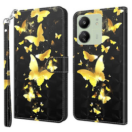 Klopové pouzdro pro Xiaomi Redmi 13C / Poco C65, Wallet, Butterflies zlaté
