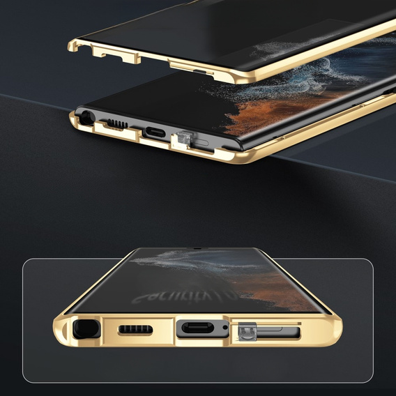 Pouzdro pro Samsung Galaxy S23 Ultra, Magnetic Dual Glass, zlaté