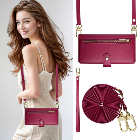 Klopové pouzdro pro Oppo Reno 13F 5G, Wallet Zipper Pocket, červené