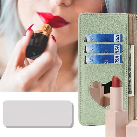 Flipové pouzdro Wallet Zipper Pocket pro Samsung Galaxy A56 5G, Wallet Zipper Pocket, se zrcátkem, zelené