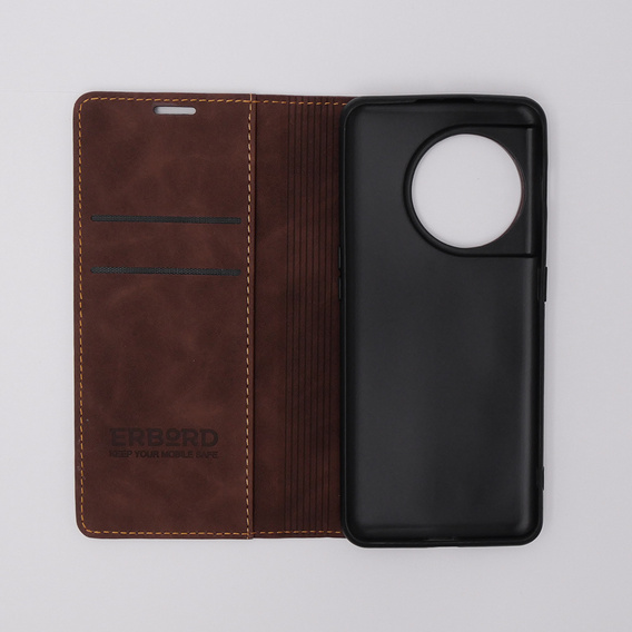 Pouzdro pro OnePlus 11 5G, ERBORD Vintage peněženka s klopou, tmavě hnědá