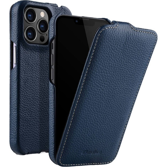 MELKCO flipové pouzdro pro iPhone 13 Pro Max, kožené, flipové, námořnicky modré