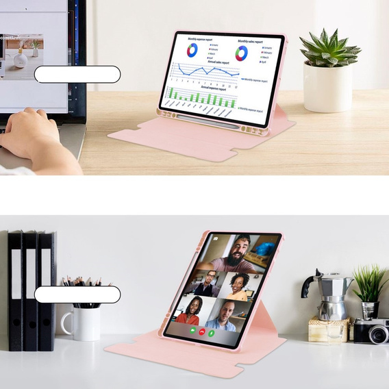 Pouzdro s klávesnicí pro Samsung Galaxy Tab S10 Lite / S10 FE / S9 FE, Rotary 360° Leather, růžové