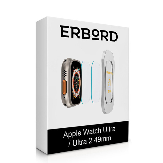 2x Tvrzené sklo s montážním rámečkem ERBORD pro Apple Watch Ultra 1/2/3 49 mm