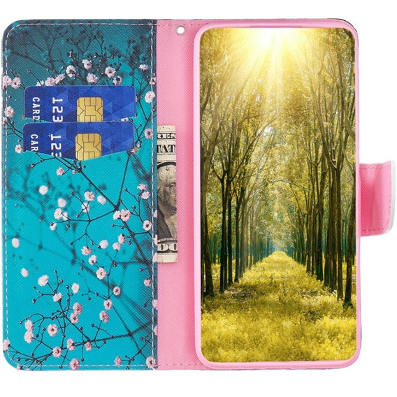 Klopové pouzdro pro Samsung Galaxy A55 5G, Wallet, Sakura, modré