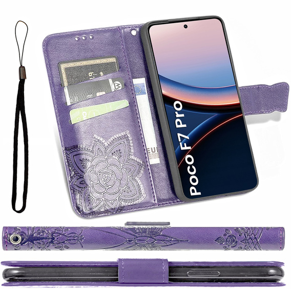 Klopové pouzdro pro Xiaomi Poco F7 Pro, Butterfly, fialové