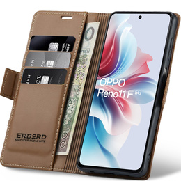 Pouzdro pro Oppo Reno 11F, ERBORD Glossy Litchi, flipová peněženka, hnědé