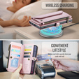 Pouzdro CASEME pro Samsung Galaxy S25 FE, RFID Leather Wallet, s popruhem přes rameno, růžové