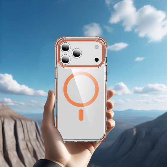 Pancéřové pouzdro MagSafe čiré s oranžovými boky pro iPhone 17 Pro Max