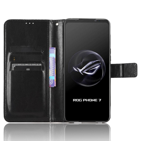 Klopové pouzdro pro Asus ROG Phone 7 5G, Crazy Horse Wallet, černé