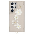 Pouzdro pro Samsung Galaxy S24 Ultra, Leather Flower Card Slot, béžové