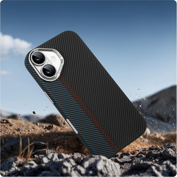 Pouzdro pro iPhone 16, Carbon Fiber MagSafe, černá / modrá
