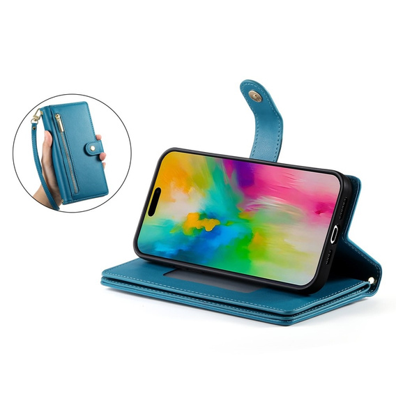 Klopové pouzdro pro iPhone 16 Pro, Wallet Zipper Pocket, modré