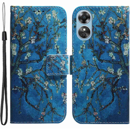 Klopové pouzdro pro Oppo A17, Wallet flowers, modré