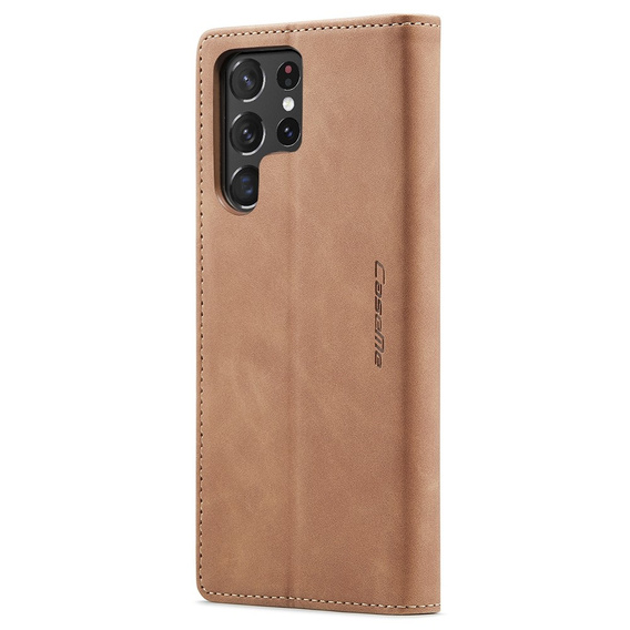 Pouzdro CASEME pro Samsung Galaxy S22 Ultra, Leather Wallet Case, hnědé