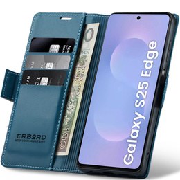 Pouzdro pro Samsung Galaxy S25 Edge, ERBORD Glossy Litchi, flipová peněženka, modré
