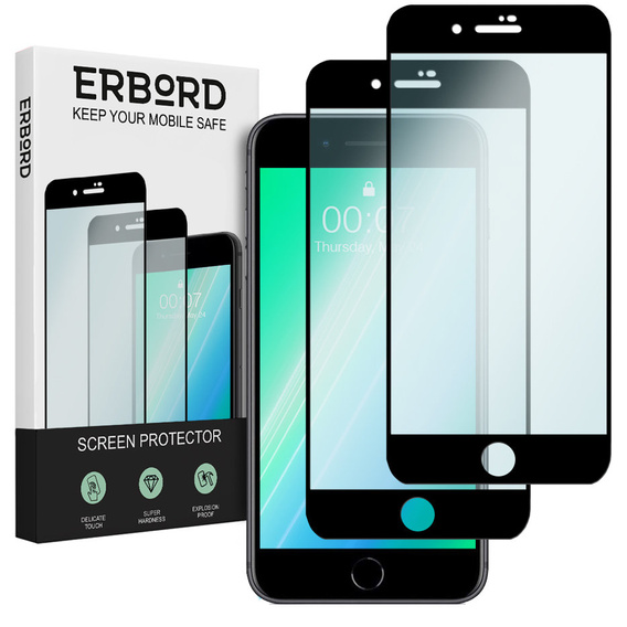 2x tvrzené sklo pro iPhone 7 Plus/8 Plus, ERBORD 3D pro celý displej