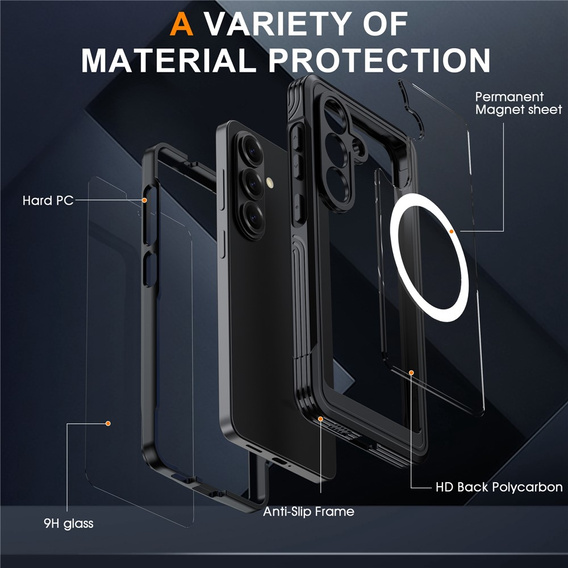 Pouzdro Shockproof se sklem, pro MagSafe pro Samsung Galaxy S26 Plus, černé