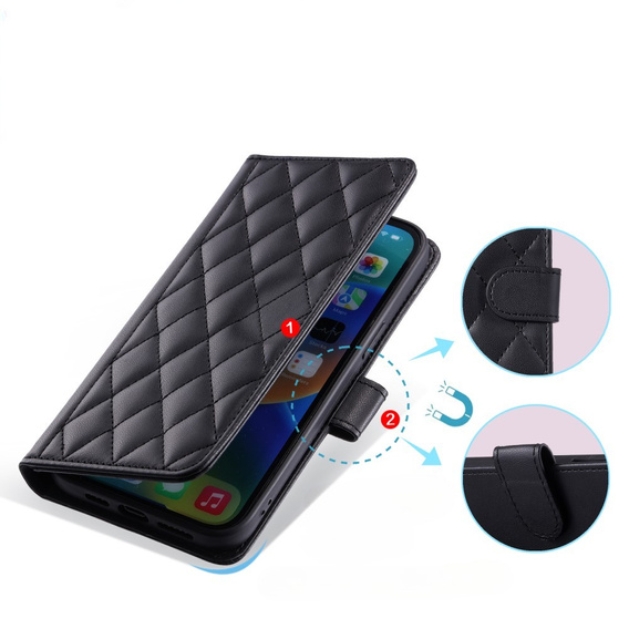 Pouzdro s klopou pro Samsung Galaxy S25 Ultra, Rhombus Crossbody Leather, černé