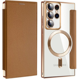 Klopové pouzdro pro Samsung Galaxy S22 Ultra 5G, RFID Wallet MagSafe CamShield, hnědé
