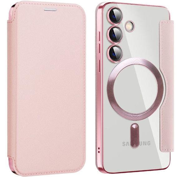 Klopové pouzdro pro Samsung Galaxy S24, RFID Wallet MagSafe CamShield, růžové