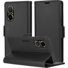 Pouzdro pro Realme C67 4G, ERBORD Glossy Litchi, flipová peněženka, černé