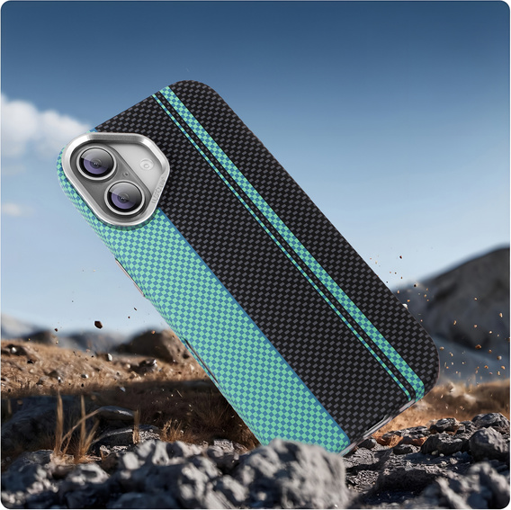 Pouzdro pro iPhone 16, Carbon Fiber MagSafe, černá / modrá