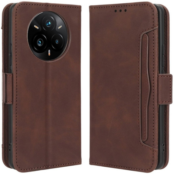 Klopové pouzdro pro Realme 14 Pro+ 5G, Card Slot, hnědé