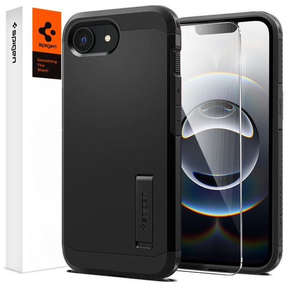 Pouzdro Spigen pro iPhone 16E, Tough Armor Mag MagSafe, černé + 9H tvrzené sklo