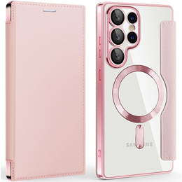 Klopové pouzdro pro Samsung Galaxy S25 Ultra, RFID Wallet MagSafe CamShield, růžové