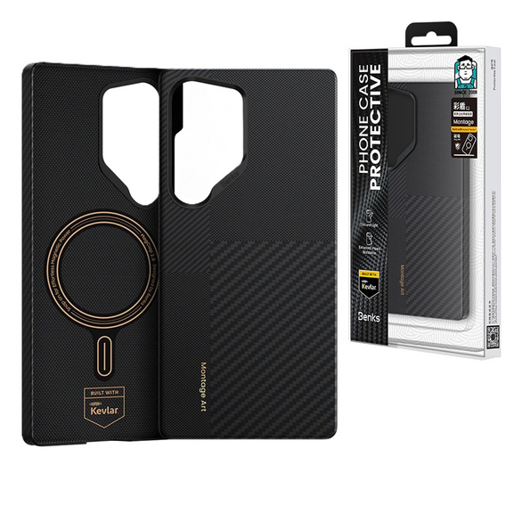 Pouzdro BENKS Kevlar pro Samsung Galaxy S25 Ultra, pro MagSafe, Carbon Fiber, černé