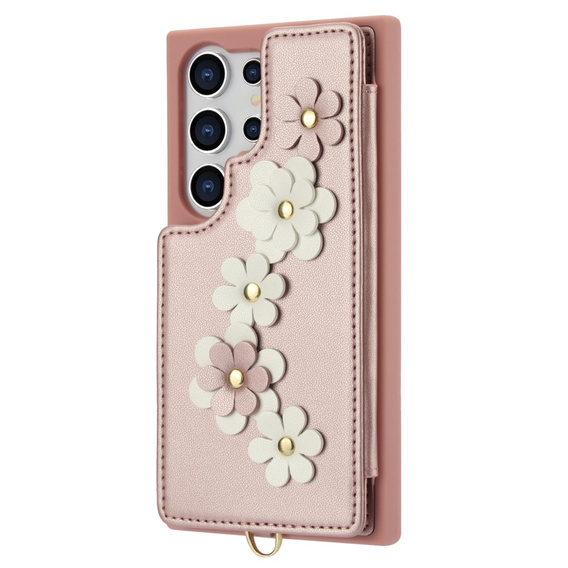 Pouzdro pro Samsung Galaxy S25 Ultra, Leather Flower Card Slot, růžové