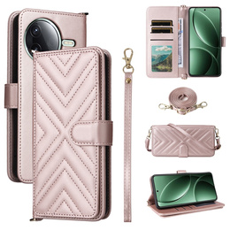Flipové pouzdro pro Xiaomi Poco F7 Pro, Crossbody Leather Wallet, růžové