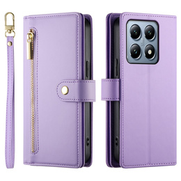 Klopové pouzdro pro Xiaomi 14T Pro, Wallet Zipper Pocket, fialové