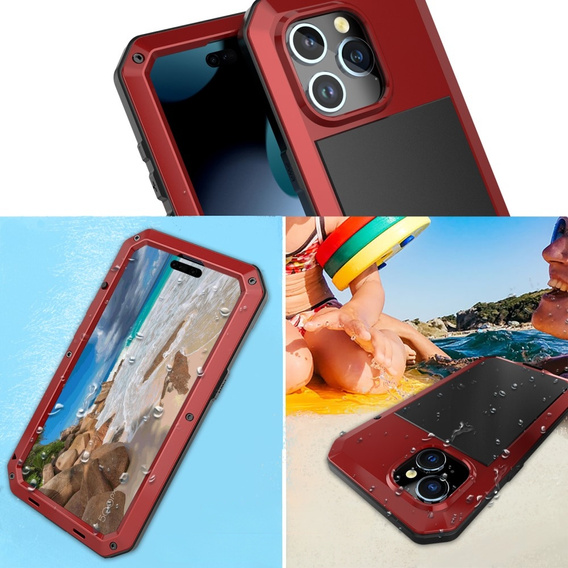 Pouzdro pro iPhone 15, pancéřované, s integrovaným sklem, červené