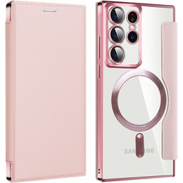 Klopové pouzdro pro Samsung Galaxy S22 Ultra 5G, RFID Wallet MagSafe CamShield, růžové