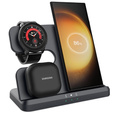 Bezdrátová indukční nabíječka 3v1 QI rychlá pro Samsung S25 S24 S23 Galaxy Watch Buds stanice černá