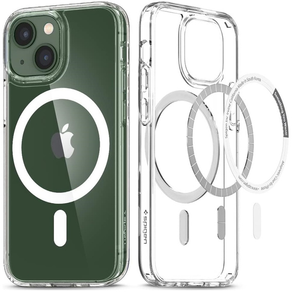 Pouzdro MagSafe Spigen pro iPhone 13 Mini, Ultra Hybrid, bílé + 9H tvrzené sklo