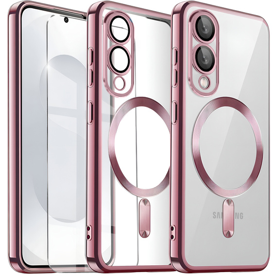 Pouzdro pro Samsung Galaxy S25 Edge, Electro MagSafe, růžové rose gold + sklo na displej