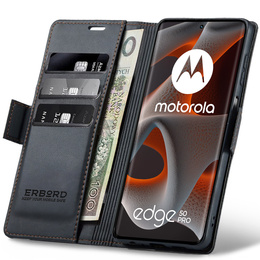 Pouzdro pro Motorola Edge 50 Pro, ERBORD Glossy Litchi, flipová peněženka, černé