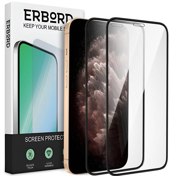 2x tvrzené sklo pro iPhone 12/12 Pro, ERBORD 3D pro celý displej