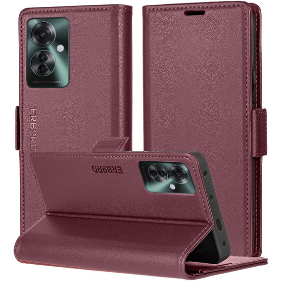 Pouzdro pro Oppo Reno 11F, ERBORD Glossy Litchi, flipová peněženka, červené