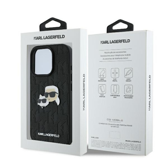 Pouzdro Karl Lagerfeld Hardcase Monogram Karl & Choupette Head Pin pro iPhone 16 Pro