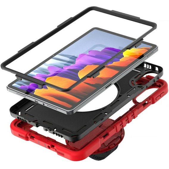 Pevné pouzdro pro Xiaomi Redmi Pad 2, se stojánkem a ramenním popruhem – červeno-černé