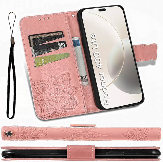 Klopové pouzdro pro Honor 400 Lite, Butterfly, růžové rose gold